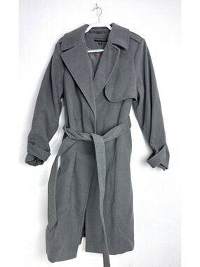 Brooke Shield Timeless Gray Belted Tie Waist Warm Winter Trench Coat Size 18 W
